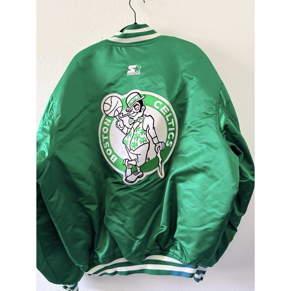 Vintage 90s Boston Celtics Starter Satin Jacket Mens XL Kelly Green NBA Bomber